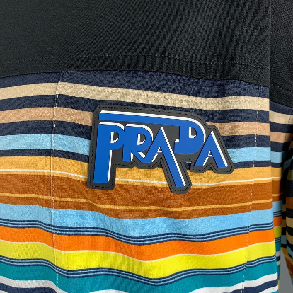 PRADA Size XL Black Multi-Color Stripe Cotton Crew Neck T-shirt - Picture 2 of 8